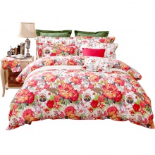 富安娜全棉四件套纯棉1.8m床上被套床品套件床上用品艳冠