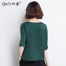 夏季新款女装中老年重磅真丝上衣短袖纯色宽松桑蚕丝妈妈T恤