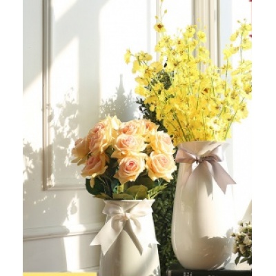 米子家居 简约欧式白瓷色落地陶瓷干花 花瓶客厅插花器装饰品摆件